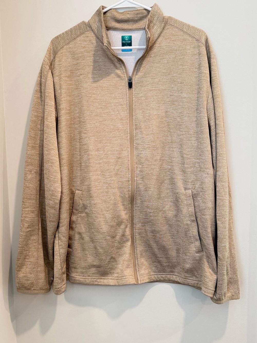 Men's Full-Zip Golf Sweater Jacket in Beige
